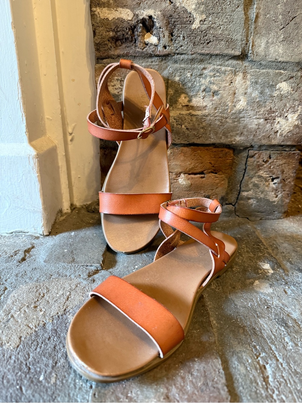 Abound Leather-Strap Ankle Wrap Sandals — Cognac Brown
